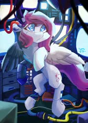 Size: 2860x3991 | Tagged: safe, artist:saxopi, oc, oc only, oc:astral heart, pegasus, pony, robot, high res