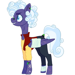 Size: 2500x2500 | Tagged: safe, artist:bublebee123, rolling thunder, pegasus, pony, icey-verse, g4, alternate hairstyle, bandage, bandaid, bandaid on nose, clothes, commission, ear piercing, earring, eye scar, female, grin, high res, jacket, jeans, jersey, jewelry, mare, pants, piercing, redesign, scar, shirt, simple background, smiling, solo, t-shirt, tattoo, transparent background, varsity jacket