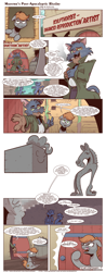 Size: 1800x4608 | Tagged: safe, artist:saturdaymorningproj, pinkie pie, oc, oc:deel sculpthorses, oc:maestro, cat, donkey, earth pony, pony, anthro, comic:maestro's sculpting career, g4, censored, clothes, coat, comic, craft, sculpture, speech bubble