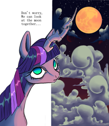 Size: 1199x1378 | Tagged: safe, artist:pantheracantus, queen chrysalis, twilight sparkle, g4, cloud, colored, digital art, fusion, moon, night, stars