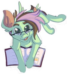 Size: 3749x4173 | Tagged: safe, artist:nikkitwoshoes, oc, oc only, oc:ember heartshine, pegasus, pony, book, glasses, looking at you, reading, simple background, solo, transparent background