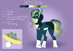 Size: 3500x2454 | Tagged: safe, artist:nobleclay, oc, oc only, oc:inky waters, earth pony, pony, female, high res, mare, reference sheet, solo