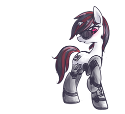 Size: 1024x928 | Tagged: safe, artist:inlucidreverie, oc, oc only, oc:blackjack, cyborg, pony, unicorn, fallout equestria, fallout equestria: project horizons, amputee, deal with it, female, horn, level 2 (project horizons), mare, prosthetic limb, prosthetics, simple background, small horn, solo, sunglasses, transparent background