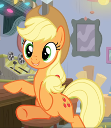 Size: 670x769 | Tagged: safe, screencap, applejack, earth pony, pony, g4, mystery voice, cropped, cute, female, jackabetes, smiling, solo