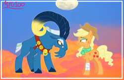 Size: 3888x2527 | Tagged: safe, artist:crazy-mlp-bases, artist:mixelfangirl100, applejack, grogar, earth pony, pony, badverse, g4, alternate hairstyle, applegar, applejack's hat, bandage, base used, bedroom eyes, clothes, collar, cowboy hat, eyeshadow, female, freckles, hat, high res, interspecies, makeup, male, mare, scar, scarf, scratches, shipping, straight