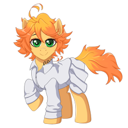 Size: 1200x1200 | Tagged: safe, artist:ravenirik, earth pony, pony, clothes, emma (the promised neverland), looking at camera, looking at you, ponified, simple background, solo, the promised neverland, transparent background