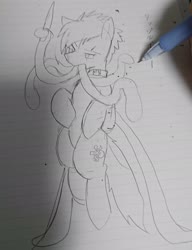 Size: 1575x2048 | Tagged: safe, artist:omegapony16, oc, oc only, monster pony, original species, tatzlpony, collar, irl, knife, lineart, lined paper, photo, prehensile tongue, tentacle tongue, tentacles, traditional art