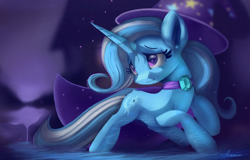 Size: 4365x2788 | Tagged: safe, artist:auroriia, trixie, pony, unicorn, g4, cape, clothes, cute, cutie mark, diatrixes, female, hat, high res, long hair, mare, slender, smiling, solo, thin, trixie's cape, trixie's hat, wizard hat
