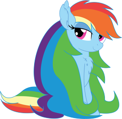 Size: 6547x6381 | Tagged: safe, artist:cyanlightning, rainbow dash, pegasus, pony, g4, absurd resolution, alternate hairstyle, chest fluff, cute, ear fluff, female, lidded eyes, long mane, looking at you, mare, never doubt blaa6 involvement, simple background, smiling, solo, transparent background, vector