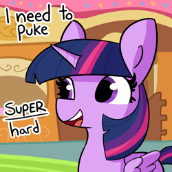 Size: 2250x2250 | Tagged: safe, artist:tjpones, twilight sparkle, alicorn, pony, g4, dialogue, female, high res, implied vomit, mare, open mouth, reaction image, redraw, twilight sparkle (alicorn)