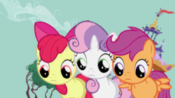 Size: 800x450 | Tagged: safe, screencap, apple bloom, big macintosh, cheerilee, scootaloo, sweetie belle, earth pony, pegasus, pony, unicorn, g4, hearts and hooves day (episode), animated, caught, cheeribetes, cute, cutie mark crusaders, female, filly, gif, hole, macabetes, male, mare, mattress, out of context, shovel, stallion, surprised