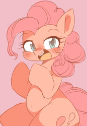 Size: 1906x2753 | Tagged: safe, artist:91o42, pinkie pie, earth pony, pony, g4, bipedal, blushing, cute, diapinkes, female, mare, open mouth, pink background, pixiv, simple background, solo
