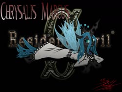Size: 1280x960 | Tagged: safe, artist:killkatt, queen chrysalis, changeling, changeling queen, g4, clothes, digital art, doctor marcus, female, horn, mare, resident evil, solo, suit, tail, wings