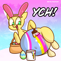 Size: 4000x4000 | Tagged: safe, artist:metalface069, pony, belly button, bunny ears, commission, easter, fat, holiday, painting, solo, your character here