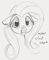Size: 385x474 | Tagged: safe, artist:dotkwa, fluttershy, pegasus, pony, g4, black and white, bust, descriptive noise, female, flehmen response, floppy ears, grayscale, horse noises, horses doing horse things, mare, monochrome, simple background, sketch, solo, white background