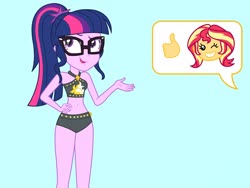 Size: 2048x1536 | Tagged: safe, artist:draymanor57, sci-twi, twilight sparkle, equestria girls, g4, belly button, bikini, clothes, clothes swap, female, glasses, ponytail, sleeveless, sunset shimmer's beach shorts swimsuit, swimsuit, swimsuit swap