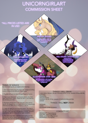 Size: 1750x2450 | Tagged: safe, artist:thegypsybeaner, princess luna, oc, alicorn, pony, g4, advertisement, commission, commission info, price sheet, text