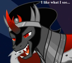 Size: 508x444 | Tagged: safe, edit, edited screencap, screencap, king sombra, pony, unicorn, g4, the beginning of the end, caption, cropped, funny, funny face, image macro, male, solo, text