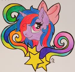 Size: 1280x1224 | Tagged: safe, artist:dawn-designs-art, oc, oc:cosmic spark, pony, unicorn, abstract, bust, pencil drawing, photo, portrait, traditional art