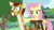 Size: 1920x1080 | Tagged: safe, screencap, angel bunny, clementine, fluttershy, giraffe, pegasus, pony, g4, she talks to angel, body swap, duo, female, ladder, mare, sweet feather sanctuary, tree