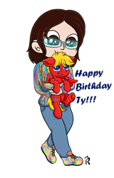 Size: 1920x3000 | Tagged: safe, artist:dawn-designs-art, oc, oc only, oc:tal, oc:typhoon speed, human, pegasus, pony, glasses, happy birthday, simple background, transparent background