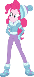 Size: 2718x6000 | Tagged: safe, artist:cloudy glow, pinkie pie, equestria girls, equestria girls specials, g4, my little pony equestria girls: better together, my little pony equestria girls: holidays unwrapped, .ai available, beanie, clothes, female, hat, leggings, simple background, solo, transparent background, vector, winter outfit