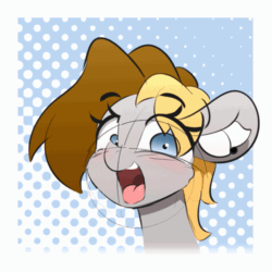 Size: 617x617 | Tagged: safe, artist:n0nnny, oc, pony, g4, animated, blushing, cute, ear fluff, frame by frame, gif, happy, invisible stallion, looking at you, male, nodding, open mouth, silly, solo, teeth, tongue out