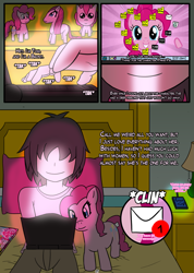 Size: 1735x2440 | Tagged: safe, artist:otakon, pinkie pie, human, comic:meeting pinkie, g4, brony, comic, commission, computer, doll, female, male, microsoft windows, toy, windows 7