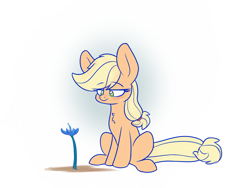 Size: 1200x900 | Tagged: safe, artist:heir-of-rick, applejack, earth pony, pony, g4, bored, female, gradient background, mare, missing accessory, poison joke, sitting, solo, white background