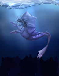 Size: 1108x1432 | Tagged: safe, artist:rxsiexx3, pony, siren, cloven hooves, commission, curved horn, fangs, fins, fish tail, horn, kellin quinn, male, ponified, scales, sleeping with sirens, solo, swimming, underwater, water, ych result