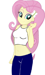 Size: 1110x1838 | Tagged: safe, artist:danielitamlp, edit, editor:princessember2019, fluttershy, equestria girls, g4, belly button, clothes, female, jeans, pants, simple background, solo, tank top, transparent background