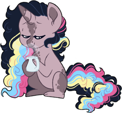 Size: 1024x953 | Tagged: safe, artist:azure-art-wave, oc, oc only, oc:acryllic grounds, pony, unicorn, chibi, coffee mug, female, mare, mug, simple background, solo, transparent background