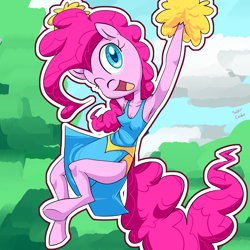 Size: 2200x2200 | Tagged: source needed, safe, artist:saltycube, pinkie pie, earth pony, anthro, unguligrade anthro, g4, armpits, breasts, cheerleader, clothes, cute, diapinkes, dress, female, high res, one eye closed, small breasts, solo, wink