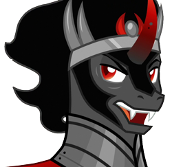 Size: 742x720 | Tagged: safe, artist:background-conquerer, king sombra, pony, unicorn, g4, the beginning of the end, armor, cape, clothes, curved horn, fangs, horn, male, open mouth, scowl, simple background, solo, stallion, transparent background, vector