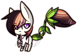 Size: 320x221 | Tagged: safe, artist:14th-crown, oc, oc only, oc:harper, oc:laika, monster pony, original species, piranha plant pony, plant pony, augmented tail, chibi, female, frown, plant, raised hoof, simple background, transparent background