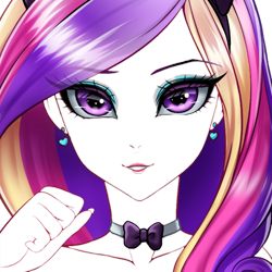 Size: 500x500 | Tagged: safe, artist:racoonsan, edit, editor:drakeyc, dean cadance, princess cadance, human, equestria girls, g4, bunny suit, cat ears, close-up, clothes, cute, cutedance, dark skin, eye, eyes, female, hair, human female, humanized, looking at you, multicolored hair, outline, purple eyes, sexy, simple background, solo, stupid sexy princess cadance, transparent, transparent background