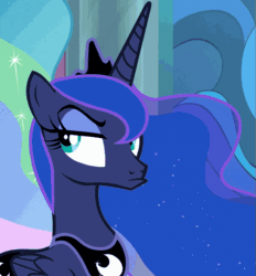 Size: 739x796 | Tagged: safe, screencap, princess luna, alicorn, pony, g4, sparkle's seven, angry, animated, cropped, cute, female, flowing mane, gif, grumpy, luna is not amused, lunabetes, madorable, mare, offscreen character, pouting, raised eyebrow, solo focus, unamused