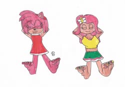 Size: 1280x897 | Tagged: safe, artist:spaton37, fluttershy, human, g4, amy rose, barefoot, feet, fetish, humanized, sonic the hedgehog (series)