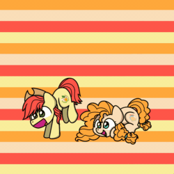 Size: 1200x1200 | Tagged: safe, artist:sugar morning, part of a set, bright mac, pear butter, earth pony, pony, g4, animated, brightabetes, couple, cute, female, gif, happy, jumping, leapfrog, leaping, loop, male, mare, pearabetes, ship:brightbutter, shipping, simple background, stallion, straight, sugar morning's jumping ponies
