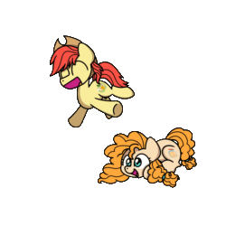 Size: 1200x1200 | Tagged: safe, artist:sugar morning, part of a set, bright mac, pear butter, earth pony, pony, g4, ^^, animated, brightabetes, couple, cute, eyes closed, female, gif, happy, husband and wife, jumping, leapfrog, leaping, loop, male, mare, open mouth, open smile, pearabetes, ship:brightbutter, shipping, simple background, smiling, stallion, straight, sugar morning's jumping ponies, transparent background
