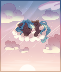 Size: 1024x1221 | Tagged: safe, artist:azure-art-wave, oc, oc only, oc:lumen, pegasus, pony, cloud, female, mare, sleeping, solo