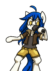 Size: 315x465 | Tagged: safe, artist:spheedc, oc, oc only, oc:light chaser, earth pony, semi-anthro, ahoge, animated, arm hooves, bipedal, clothes, digital art, female, frame by frame, gif, mare, microphone, rapper, rapping, simple background, transparent background