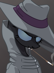 Size: 1281x1724 | Tagged: safe, artist:aaronmk, changeling, equestria at war mod, cigarette, cigarette holder, clothes, coat, female, hat, smoking, solo, vector