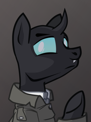 Size: 1281x1724 | Tagged: safe, artist:aaronmk, oc, oc only, changeling, equestria at war mod, clothes, coat, fangs, gray background, looking at you, male, raised hoof, simple background, solo, underhoof, vector