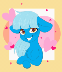 Size: 825x960 | Tagged: safe, artist:kisaradoesart16, oc, oc only, oc:bleu cheese, pony, animated, blinking, chest fluff, ear flick, floppy ears, gif, heart, not trixie, smiling at you, solo