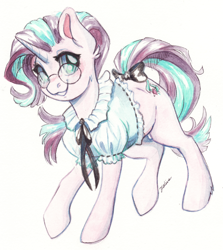 Size: 3374x3777 | Tagged: safe, artist:faline-art, starlight glimmer, pony, unicorn, g4, my little pony: friendship is magic, the last problem, blouse, bow, clothes, female, glasses, high res, mare, simple background, solo, tail bow, white background