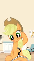 Size: 576x1024 | Tagged: safe, artist:brightenight-heart, applejack, earth pony, pony, g4, blushing, blushing profusely, cardiophilia, fetish, listening, medical saddlebag, stethoscope