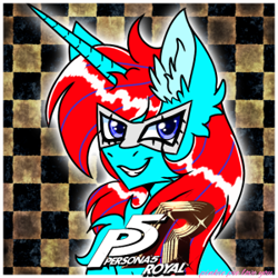 Size: 300x300 | Tagged: safe, artist:pinkiepiloveyou, oc, oc only, oc:adrian the inkling, alicorn, pony, alicorn oc, horn, looking at you, male, persona 5 royal, wings, youtuber