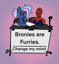 Size: 1094x1193 | Tagged: safe, artist:amynewblue, oc, oc:bit rate, earth pony, pony, bronies are diet furries, change my mind, convention, convention mascot, furry, male, meme, ponyfest, ponyfest online, spider-man