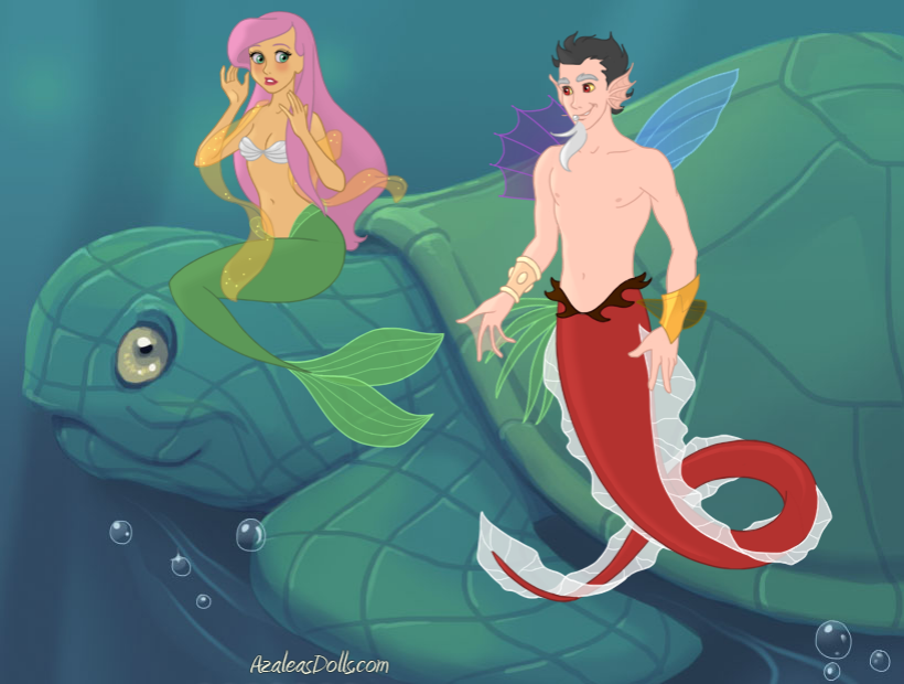 2316151 - safe, artist:azaleasdolls, editor:jdueler11, discord, fluttershy,  mermaid, merman, turtle, g4, bare shoulders, blushing, female, fin wings,  fins, male, mermaid maker, mermaid tail, mermaidized, mermanized,  ship:discoshy, shipping, species